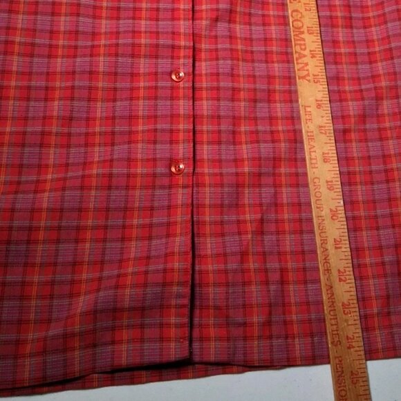 Vintage Dee Cee Blouse Women 10 Rust Blue Plaud Button Collared Modest Retro - Picture 5 of 12